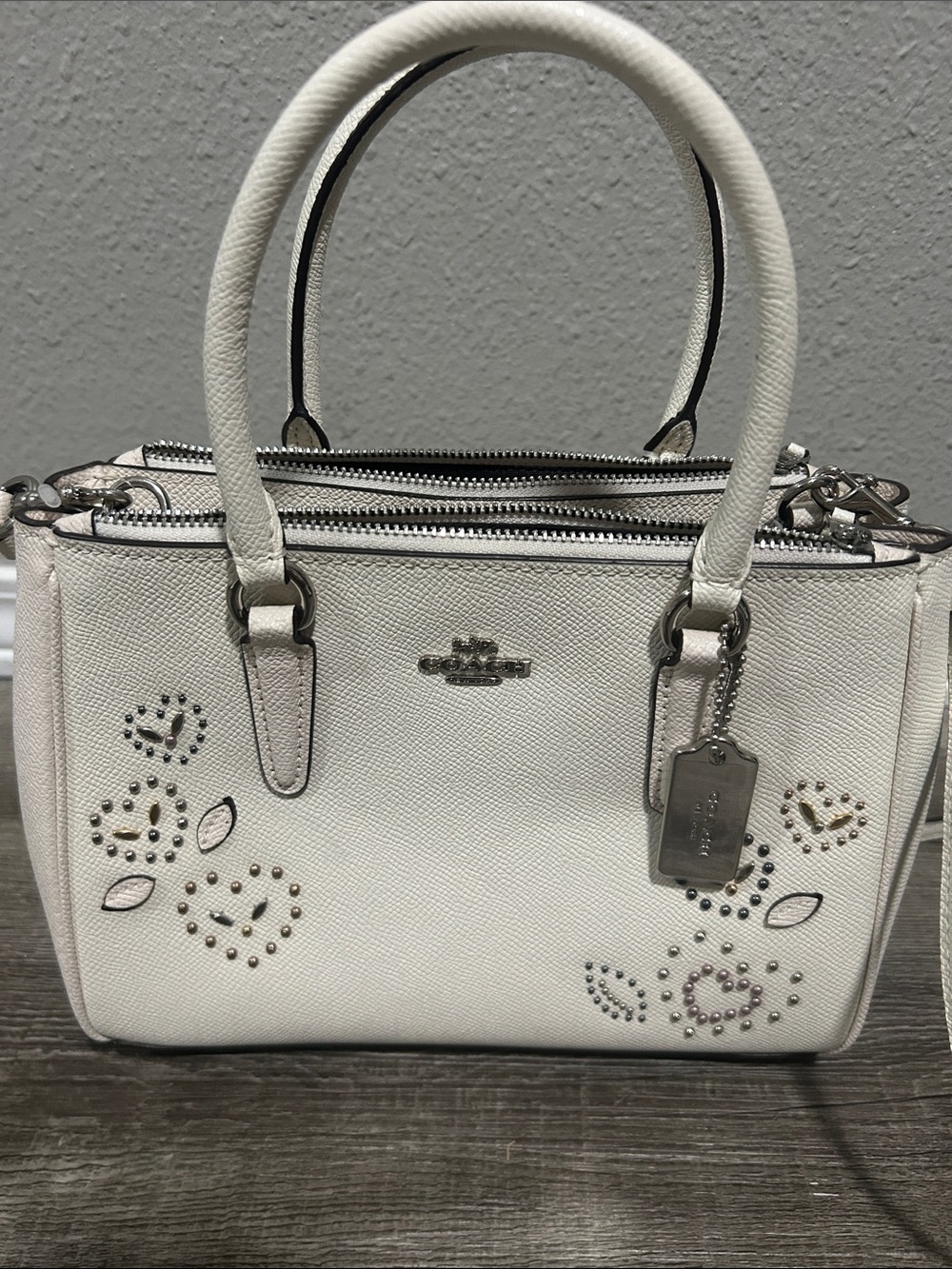 Coach White Studded Heart Satchel 9”L x 7”H - Picture 1 of 4